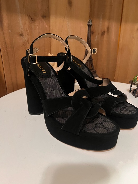 Coach Shoes - Coach Black Suede Platform Heels with Ankle Strap